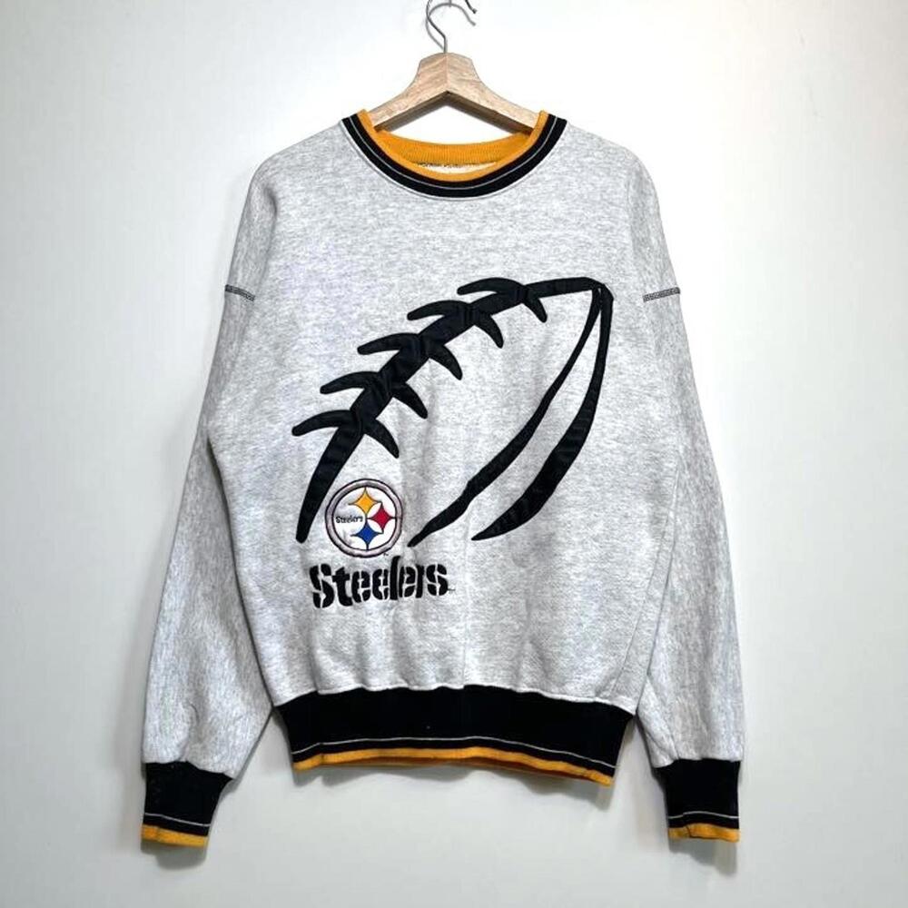 Vintage 90s NFL Pittsburgh Steelers Gray Sweatshirt Size XL Embroidered Football